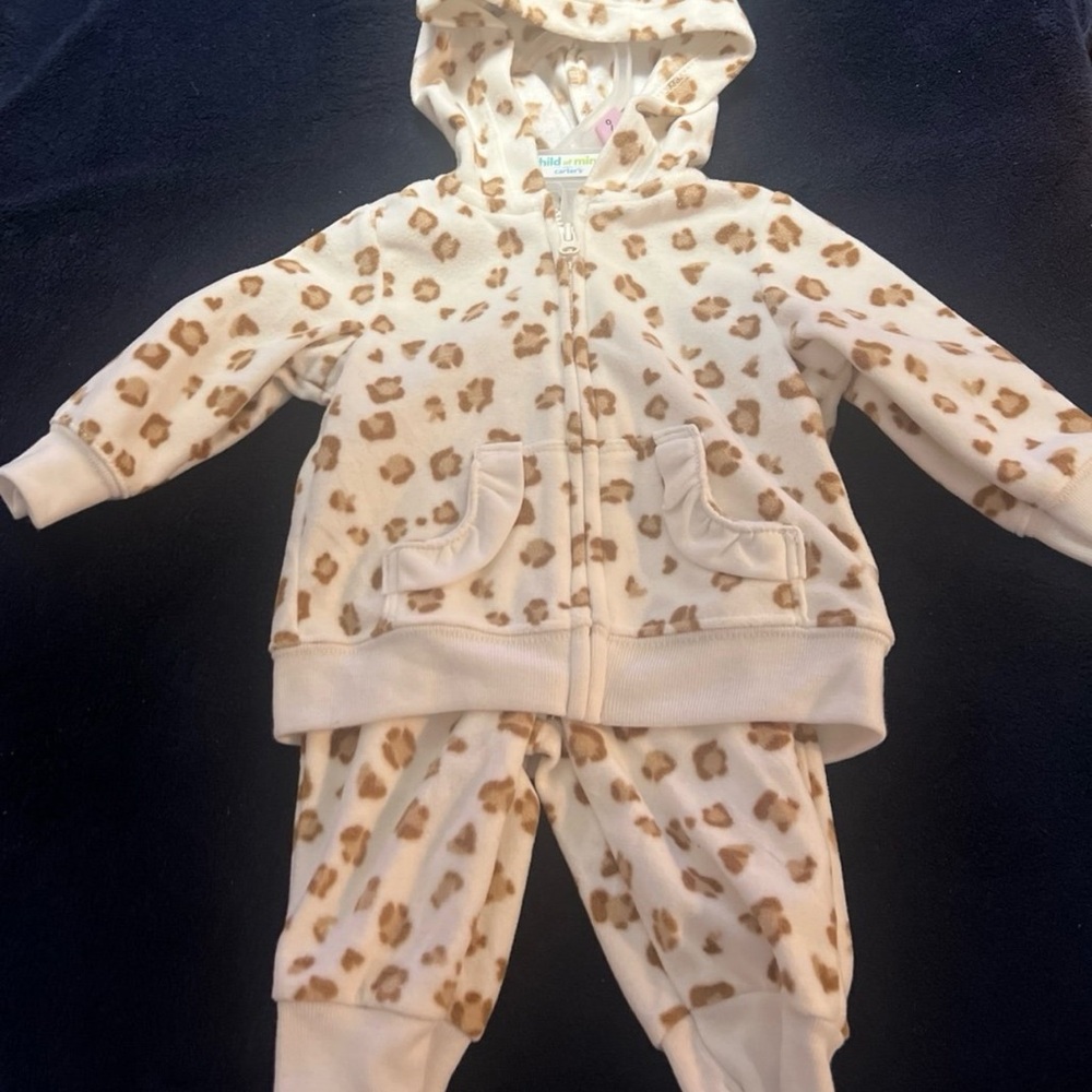 Leopard Print Hooded Baby Set - Cream & Tan